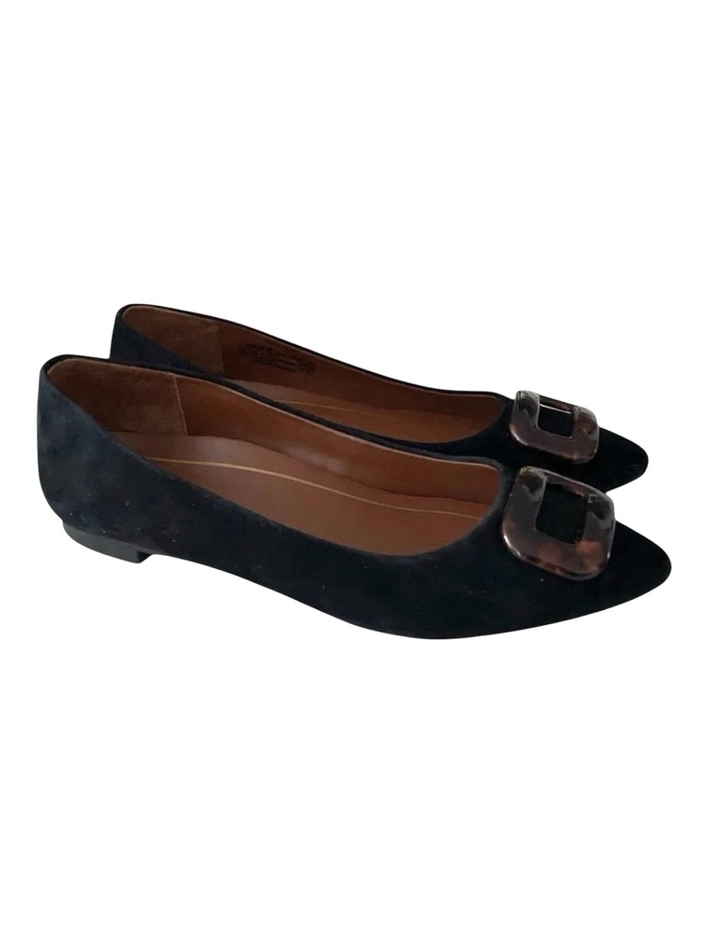 Vionic Womens Amanda Black Suede Flats Shoes Buckle Pointed Toe Size 8.5